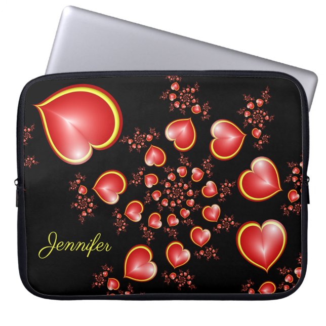 With much Love Red Yellow Hearts Fractal Name Laptop Sleeve (Front)