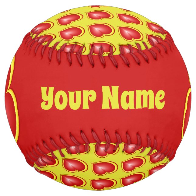 With much Love Red Yellow Modern Hearts Own Name Softball (Front)