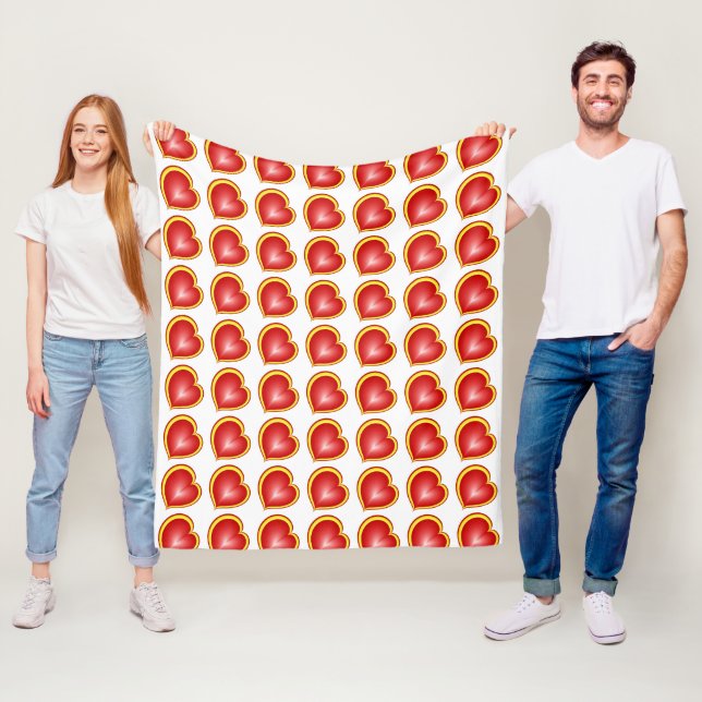 With much Love Red Yellow Modern Hearts Pattern Fleece Blanket (In Situ)