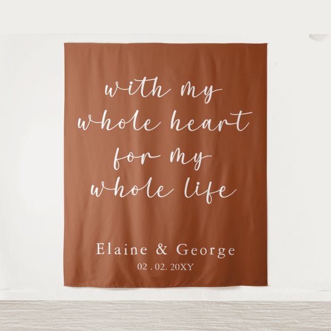 With My Whole Heart Wedding Photo Prop Backdrop Tapestry (Front)