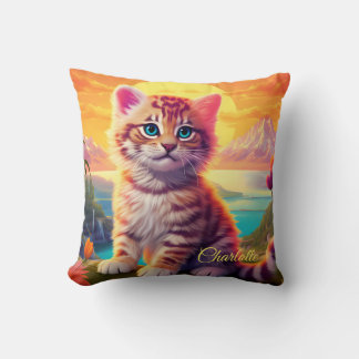 😺With name Beautiful cat with sunset Cushion