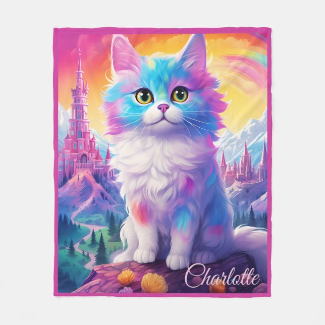 😺 With name Beautiful pastel cat  Fleece Blanket (Front)