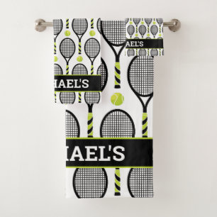 With name 🎾black, green, white tennis🎾 bath towel set