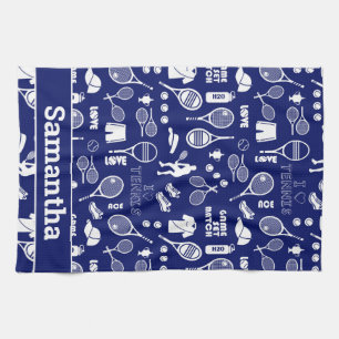 With name 🎾blue and white tennis🎾 tea towel