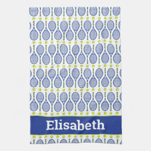 With name 💙🎾blue, green, white tennis🎾 pattern tea towel