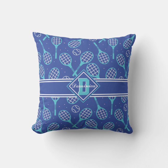 With name 💙🎾blue tennis🎾 pattern cushion (Front)