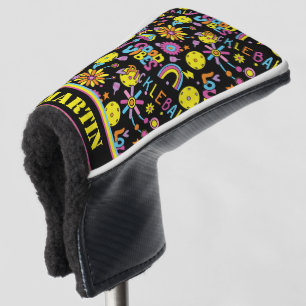 With name, Groovy, retro 90s, black  Golf Head Cover