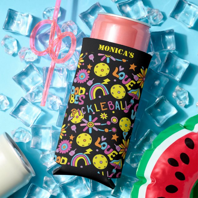 With name, Groovy, retro 90s, black Seltzer Can Cooler (In Situ Summer)