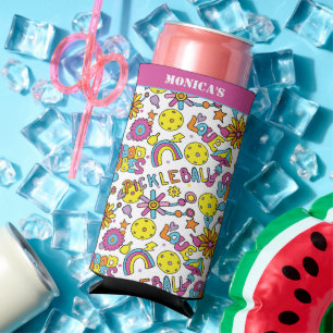 With name, Groovy, retro 90s, white Seltzer Can Cooler