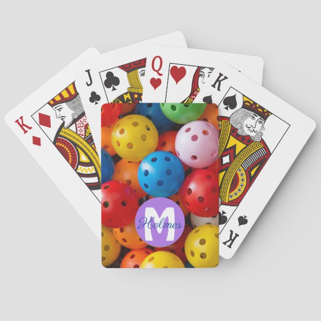 With name /  initial Colourful pickleballs playing Playing Cards (Back)