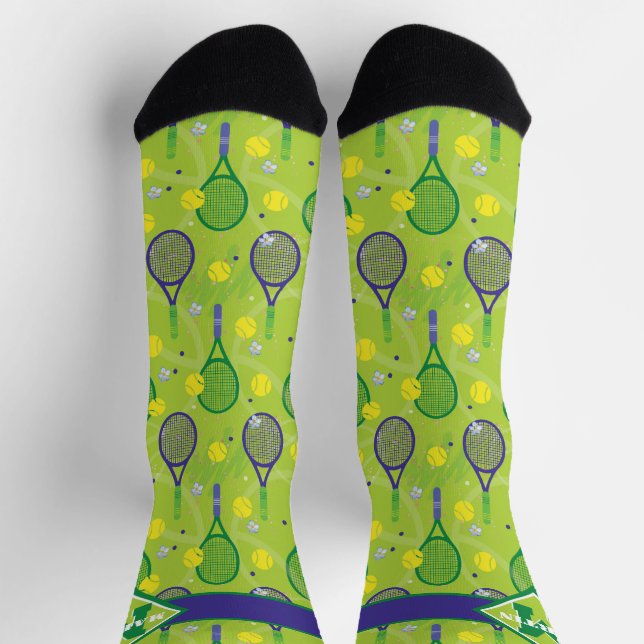 With name & initial, green & purple tennis racket  socks (Top)