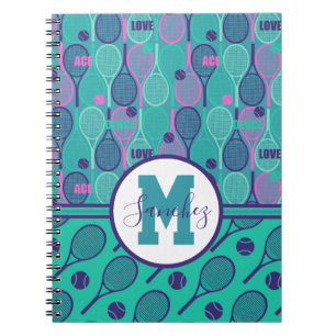 With name Minty and purple tennis rackets  Notebook