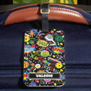 😍with name mixed pickleball black luggage tag