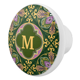 With name Olive and lavender Azulejos Ceramic Knob