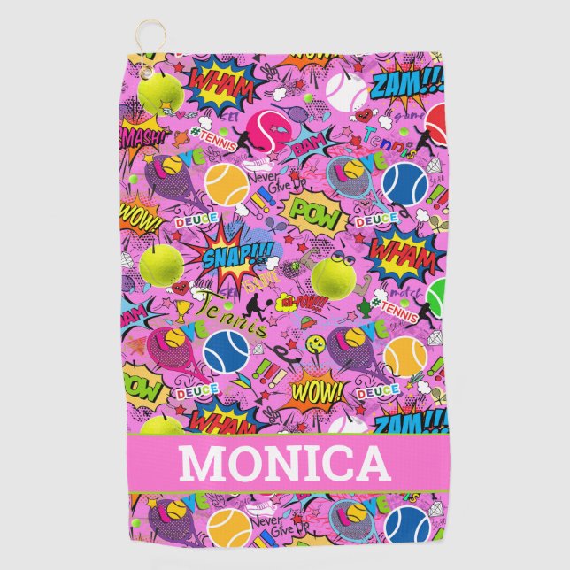 With name  😍🤩 pink Eclectic tennis🎾 pattern  Golf Towel (Front)