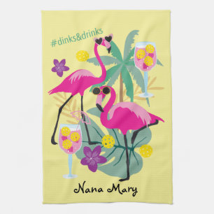 With name Summer Pickleball 🤩Tropical party  Tea Towel