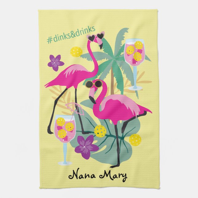 With name Summer Pickleball 🤩Tropical party  Tea Towel (Vertical)