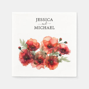 With names and poppies Scarlet Petal Serenade  Napkin