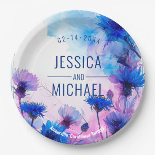 💍 With names Cornflowers and Lavender Elegance Paper Plate