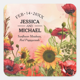 🌻With names Sunny Petals & Scarlet Blooms Square Sticker