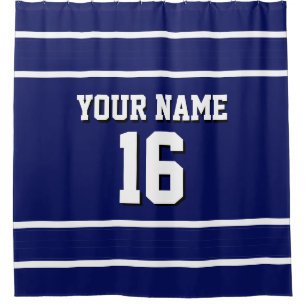 with Navy White Stripes Sports Jersey Shower Curtain