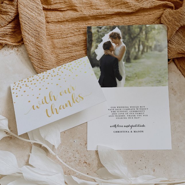 With Our Thanks Wedding Photo Gold Foil Thank You Foil Card (Creator Uploaded)
