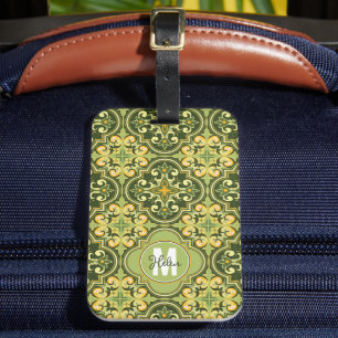 With own name💚💛 olive and yellow Azulejos Luggag Luggage Tag