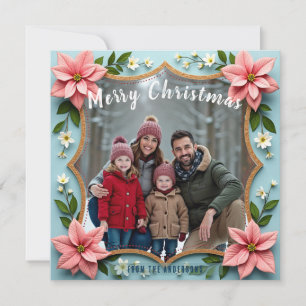 With own photo Poinsettia Peace Holiday Card