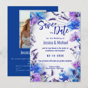 With Photo Cornflowers and Lavender Elegance Save The Date
