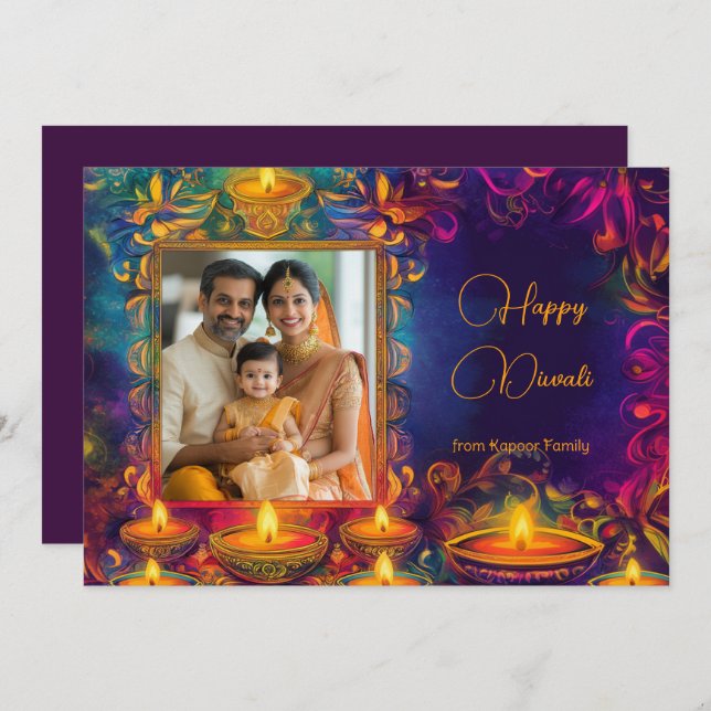 With Photo & custom text Happy Diwali (Front/Back)
