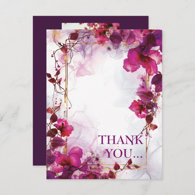 With photo fushsia Enchantment: Watercolor Wedding Thank You Card (Front/Back)