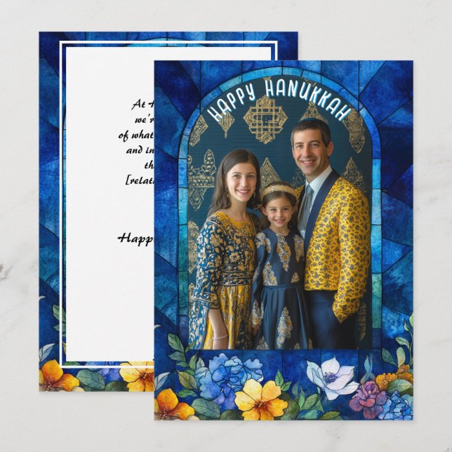 With photo🕎 Happy Hanukkah, stained glass  Holiday Card (Front/Back)