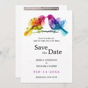 With Photo LGBTQ+  Rainbow Lovebirds Save The Date