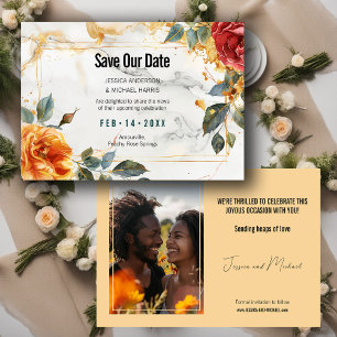with photo Marble Dreams: Orange Rose Elegance  Save The Date