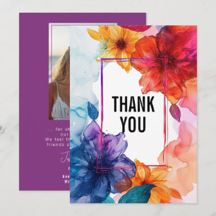 With photo purple Anemone Dreamscape Wedding Thank You Card