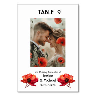 With photo Scarlet Petal Elegance  Table Number