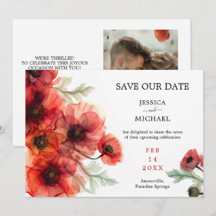 With photo Scarlet Petal Serenade Save the Date ca Invitation