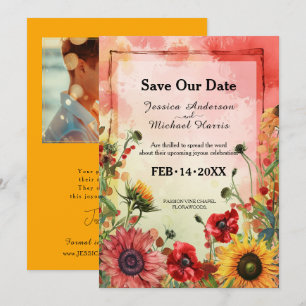 🌻 With photo Sunny Petals & Scarlet Blooms Save The Date