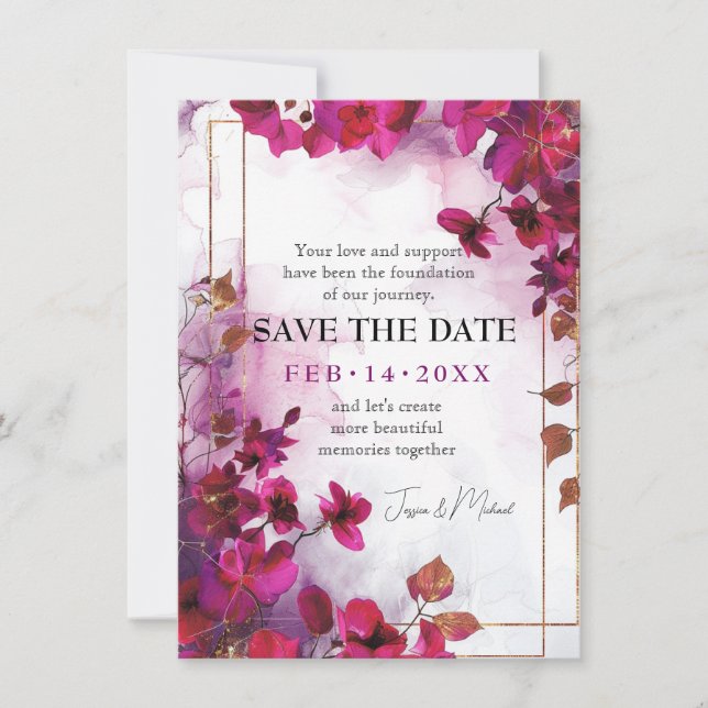 With QR code Fuchsia Enchantment: Watercolor  Save The Date (Front)