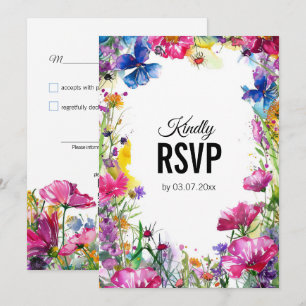 💍 With QR Code Meadow Blooms RSVP card