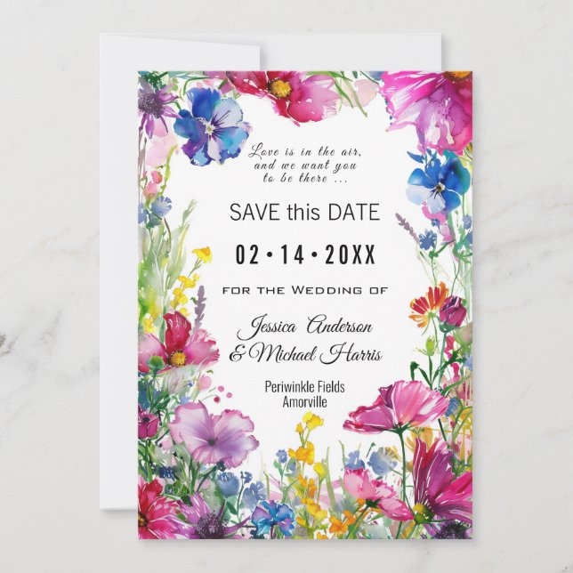 With QR code Meadow Blooms Save The Date (Front)