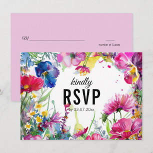 😍 With QR code simple Meadow Blooms RSVP card
