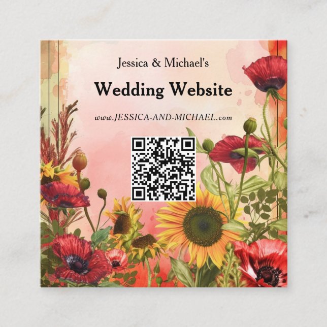 🌻With QR code wedding website Enclosure Card (Front)