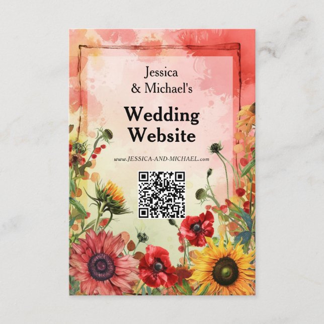 🌻With QR code wedding website Enclosure Card (Front)