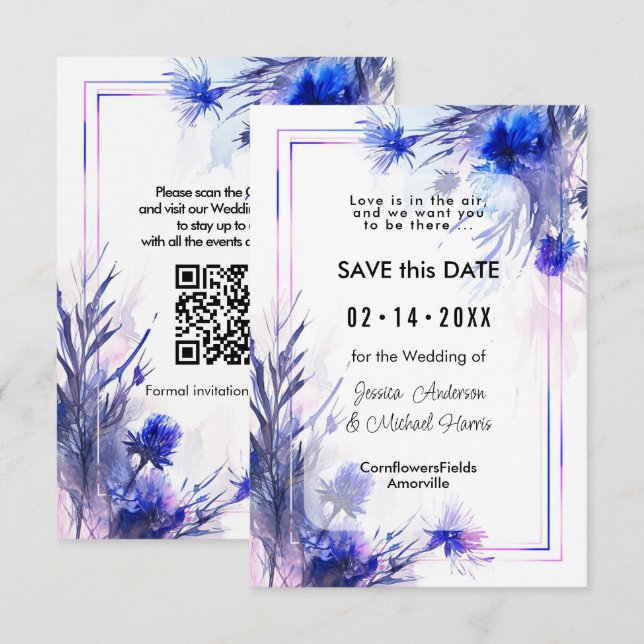 With QR code💙Cornflower Reverie  Save The Date (Front/Back)