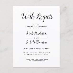 With Regrets B&W Postponed Wedding Announcement