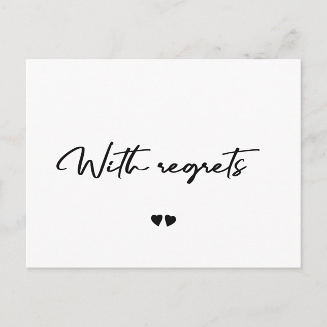 With regrets black and white cancel announcement postcard (Front)