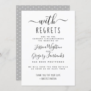 With Regrets Black & White Wedding Postponed Invitation