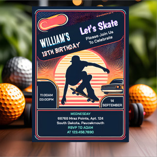With Scooter Jump Zone Skateboarding 13th Birthday Invitation