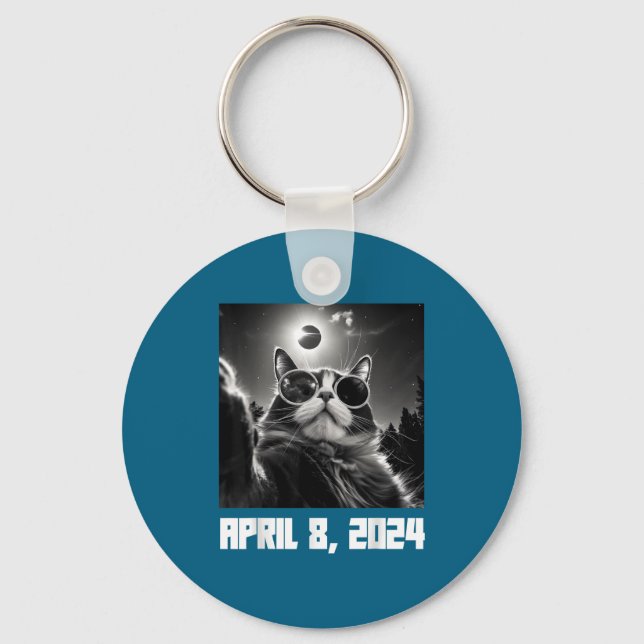 With Shirt Total Solar Eclipse Cat Selfie Key Ring (Front)
